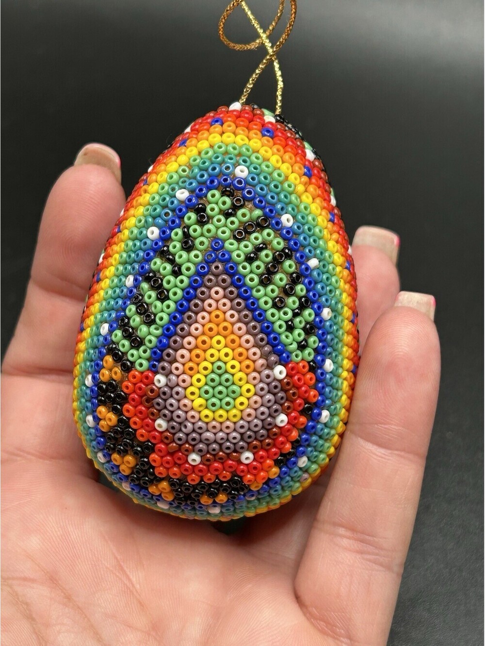Vintage Mexican Huichol Seed Bead Egg Ornaments Native Folk Art 1990’s